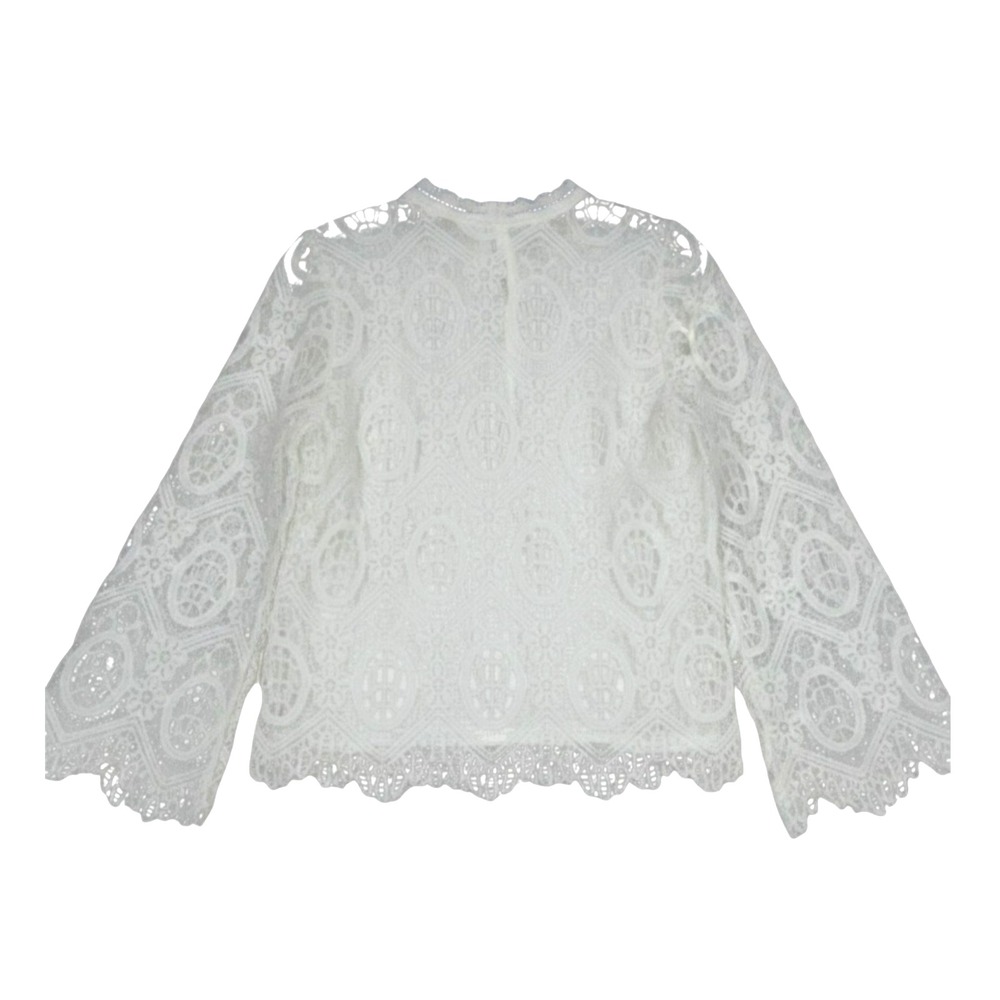 ULTRA PINK Open Weave LINED CROCHET White FLORAL 1-Button Back BLOUSE/TOP Sz M